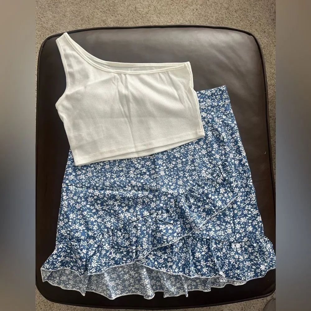 NWOT Girls  SHEIN Skirt and One Shoulder Tank Top Set Size 12-13 yrs